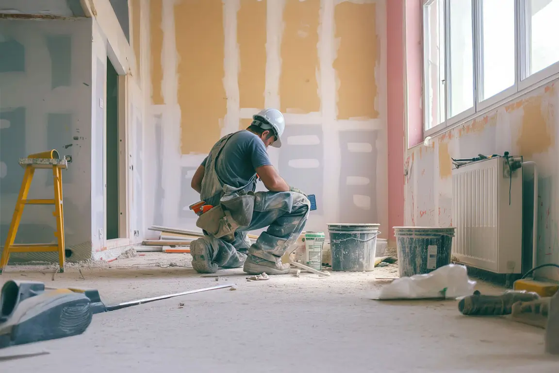 Home renovation and refurbishment project with general construction worker.